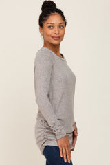 Beige Brushed Knit Ruched Top