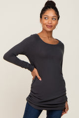 Charcoal Brushed Knit Ruched Maternity Top