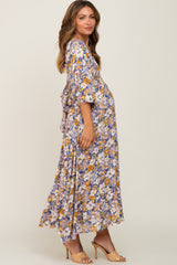 Blue Multi-Color Floral Maternity Maxi Dress