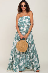 Green Leaf Print Strapless Front Tie Maternity Maxi Dress