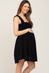 Black Smocked Eyelet Maternity Dress