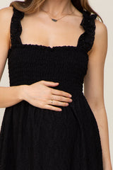 Black Smocked Eyelet Maternity Dress