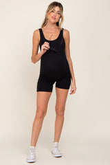 Black Solid Sleeveless Short Maternity Bodysuit