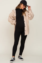 Black Ribbed Mock Neck Long Sleeve Maternity Jumpsuit