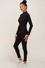 Black Ribbed Mock Neck Long Sleeve Jumpsuit