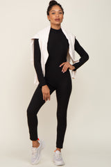 Black Ribbed Mock Neck Long Sleeve Jumpsuit