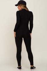 Black Ribbed Mock Neck Long Sleeve Maternity Jumpsuit