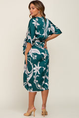 Green Printed Button Down Satin Maternity Midi Dress