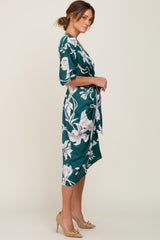 Green Printed Button Down Satin Midi Dress