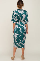 Green Printed Button Down Satin Midi Dress