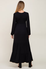 Black Long Sleeve Tiered Maternity Maxi Dress