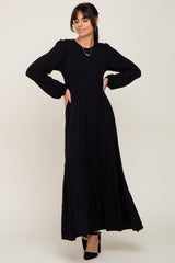 Black Long Sleeve Tiered Maxi Dress