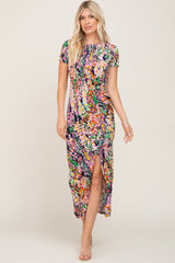 Navy Multi-Color Floral Side Slit Maternity Maxi Dress