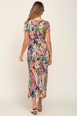 Navy Multi-Color Floral Side Slit Maternity Maxi Dress