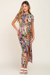 Navy Multi-Color Floral Side Slit Maternity Maxi Dress