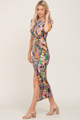 Navy Multi-Color Floral Side Slit Maxi Dress