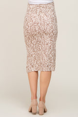 Taupe Leopard Print Drawstring Front Maternity Midi Skirt