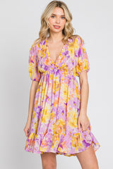 Lavender Floral Deep V-Neck Smocked Dress