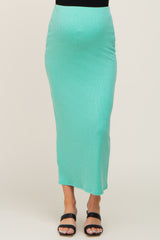 Mint Green Ribbed Maternity Maxi Skirt