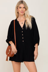 Black Linen Button Front Maternity Romper