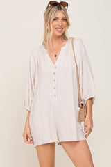 Beige Linen Button Front Romper