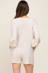 Beige Linen Button Front Maternity Romper