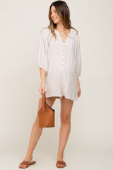 Beige Linen Button Front Maternity Romper