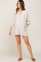 Beige Linen Button Front Maternity Romper