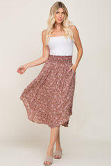 Mauve Floral Smocked Waist Midi Skirt