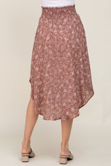 Mauve Floral Smocked Waist Midi Skirt