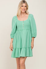 Mint Green Smocked Button Front Dress