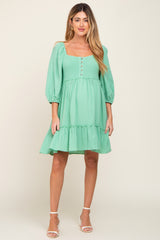 Mint Green Smocked Button Front Maternity Dress