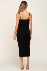 Black Ribbed Sleeveless Maternity Midi Dress