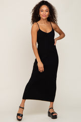 Black Ribbed Sleeveless Maternity Midi Dress