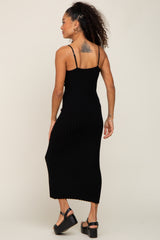 Black Ribbed Sleeveless Midi Dress