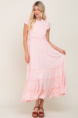 Light Pink Smocked Ruffle Accent Tiered Maxi Dress