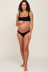 Black Textured Square Neck Two-Piece Maternity Bikini Set