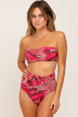 Red Tropical Print High Tied Waist Two-Piece Maternity Bikini Set