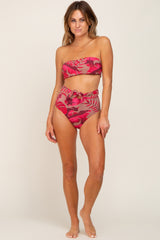 Red Tropical Print High Tied Waist Two-Piece Bikini Set