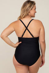 Black Plus Maternity Ruched One Piece Swimsuit