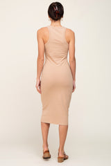 Beige Fitted Racerback Midi Dress