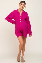 Fuchsia Button Down Maternity Sweater Romper