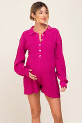 Fuchsia Button Down Maternity Sweater Romper