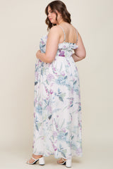 White Floral Sleeveless Ruffle Plus Maternity Maxi Dress