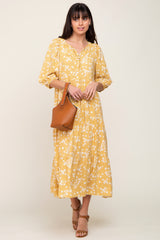 Yellow Floral Button Front Tiered Midi Dress