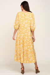 Yellow Floral Button Front Tiered Midi Dress