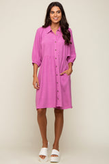 Pink Button Down Collared Dress