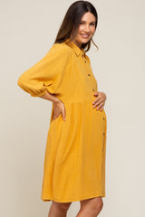 Mustard Button Down Collared Maternity Dress