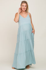 Mint Green Tiered Sleeveless Maternity Plus Maxi Dress