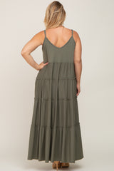 Olive Tiered Sleeveless Maternity Plus Maxi Dress